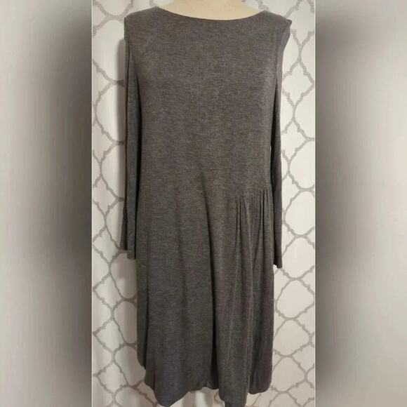 Sundance Gray T-shirt Long Sleeve Ruched Asymmetrical Bubble Hem Draped Dress M - Picture 1 of 4